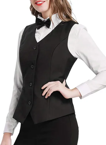 Vista 5 de GRACE KARIN Chaleco de traje elegante con cuello en V para mujer, ajustado, con botones, para oficina