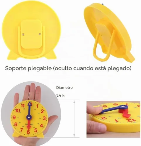 Vista 4 de Reloj de aprendizaje para niños y estudiantes, equipo para profesores, 4 pulgadas, 12/24 horas, reloj de enseñanza, reloj educativo para aula
