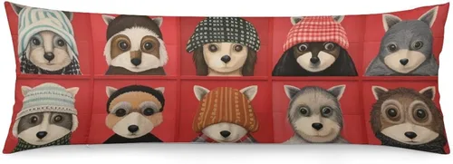 Vista 9 de Funda de almohada corporal con diseño de camión rojo de Navidad en estilo de collages textiles, lavable a máquina con cremallera, funda de almohada