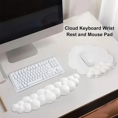 Vista 8 de Cloud - Juego de reposamuñecas para teclado y alfombrilla para mouse con reposamuñecas ergonómico, lindo soporte para reposamuñecas de espuma Blanco