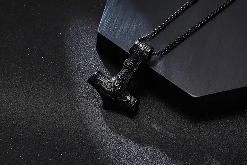 Vista 6 de Colgante nórdico de martillo vikingo Thor para hombre collar de talismán de mitología Vegvisir Mjolnir de acero inoxidable joyería de amuleto nórdico