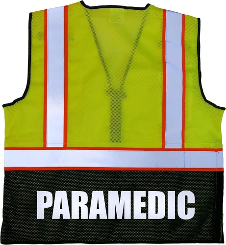 Vista 2 de Chaleco de seguridad para sobrevivientes paramédicos, tipo R Clase 2 con logotipos reflectantes y bolsillo trasero Jumbo