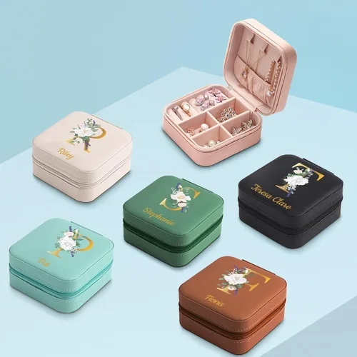 Vista 8 de Cajas de joyería personalizadas con nombre para niñas y mujeres, estuche de joyería de viaje personalizado con tapa, caja organizadora de joyas