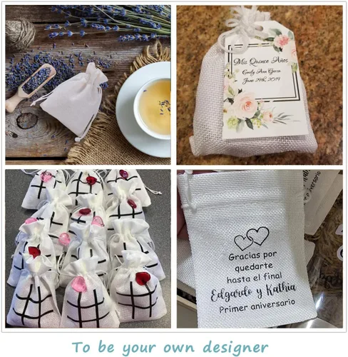 Vista 7 de 50 bolsas de arpillera blanca con cordón, bolsas pequeñas de lino de 2.7 x 3.5 pulgadas, bolsas de regalo para joyas, bolsas de dulces para Navidad