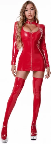 Vista 3 de FEOYA Patent Leather Dress for Women Tight Bodycon Dress Mini Party Club Dress Metallic Dress
