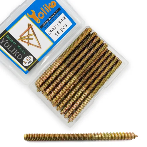 Vista 13 de Paquete de 16 pernos de suspensión de 1/4-20 x 1-1/4 pulgadas con doble cabeza y clavija de madera, para tornillos de muebles y varillas roscadas