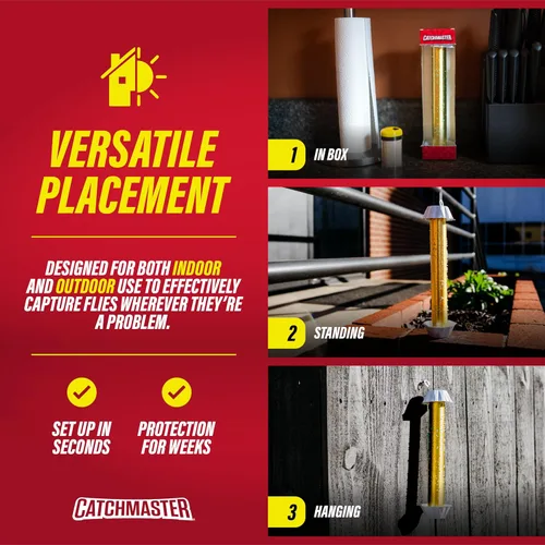Vista 4 de Catchmaster Trampa para moscas Gold Stick, 4 unidades, trampas para moscas de frutas y insectos para interiores y exteriores, adhesivo de alta