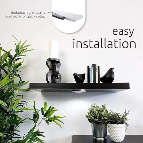Vista 5 de Kiera Grace Stockholm Aberg - Estante flotante de luz LED, estantes de pared modernos con luces activadas por tacto, ideal para decoración del Negro