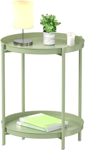 Vista 9 de EKNITEY - Mesa auxiliar pequeña de metal, mesa lateral impermeable para sofá pequeño, mesas de café para dormitorio, interior y exterior, con verde