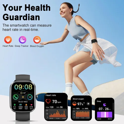 Vista 5 de Reloj inteligente con pantalla táctil HD de 1.91 pulgadas, rastreador de actividad física con llamadas Bluetooth, reloj de fitness con monitor
