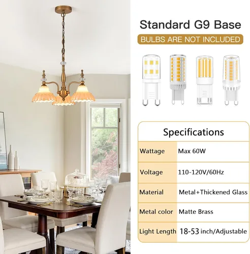 Vista 5 de HDDFL Candelabro de 3 luces, lámpara moderna colgante para comedor, entrada, sala de estar, dormitorio, cocina, marrón y latón