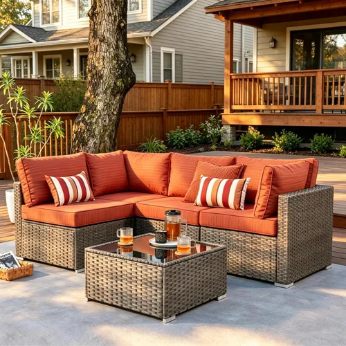 Vista 81 de HOOOWOOO Patio Sectional Furniture Set,2 Piece Couch Set with 2 Matching Armless Chairs(Beige)