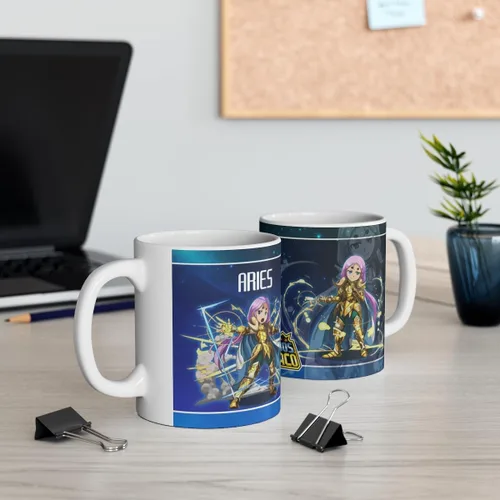 Vista 5 de Aries, Los Caballeros del Zodiaco, Taza de Cerámica 11Oz