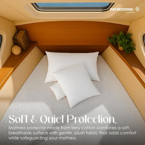 Vista 6 de SGI Bedding Protector de colchón impermeable prémium After V Berth, protector de cama de estilo ajustado, funda de colchón impermeable de algodón
