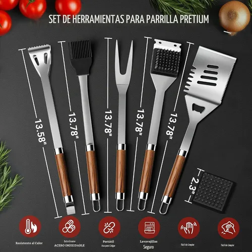 Vista 6 de Juego de 7 piezas, herramientas de parrilla para utensilios de parrilla al aire libre, accesorios para barbacoa