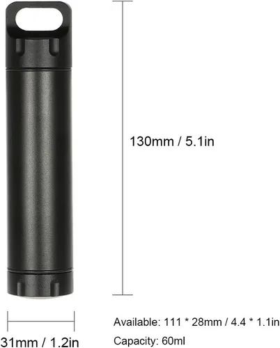 Vista 3 de Cápsula impermeable al aire libre portátil impermeable contenedor sello botella titular caso aluminio (negro)