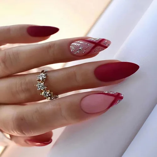 Vista 7 de Uñas postizas cortas francesas en forma de almendra con diseño de línea dorada y estampado de leopardo, uñas artificiales acrílicas de cobertura