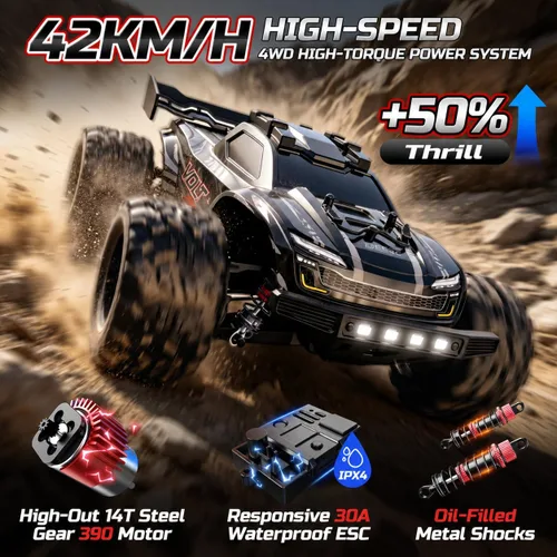 Vista 2 de DEERC 9312E 1/18 escala rápida RC coches, 42+ KPH 4WD Off Road Remote