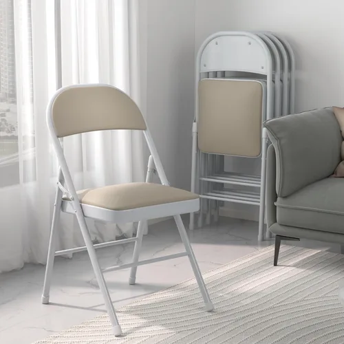 Vista 2 de VECELO Paquete de 4 sillas plegables portátiles de metal con acolchado de poliuretano ultra suave para oficina en casa, beige
