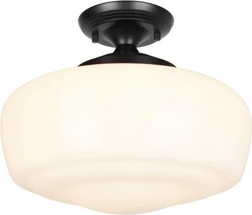 Vista 15 de Lámpara de techo estilo casa escolar semiempotrada con bombilla regulable y control remoto, lámpara de techo moderna dorada de 12" con pantalla