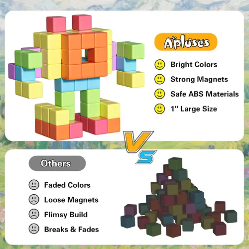 Vista 3 de Apluses Bloques magnéticos para niños, cubos de construcción magnéticos de juguete para educación sensorial STEM para autismo, educación preescolar