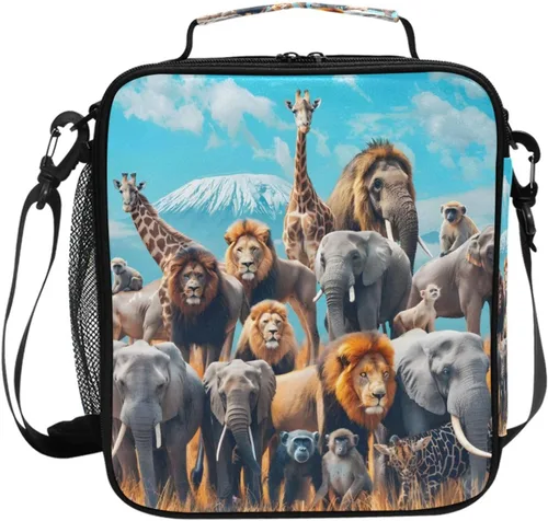 Vista 31 de Lonchera con patrón de cuadros blancos y negros, bolsa de almuerzo aislada, bolsa de preparación para niños, correa de hombro congelable a001