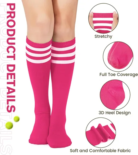 Vista 2 de Komorebi Calcetines altos hasta la rodilla para mujer, a rayas, atléticos, para deportes al aire libre, medias altas hasta el muslo