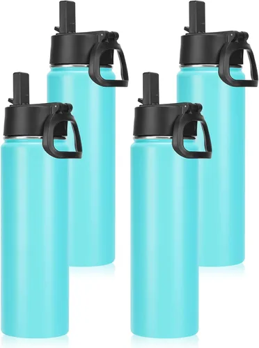 Vista 34 de Neihepal Botellas de agua aisladas de 22 onzas con tapa con popote a prueba de fugas, botella de agua de acero inoxidable de doble pared de boca