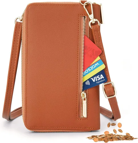 Vista 4 de Valentoria Bolso cruzado pequeño para teléfono celular, cartera de cuero para tarjetas de mano para mujer