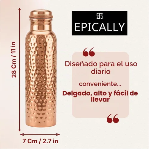 Vista 8 de Botella de agua de cobre puro 99.5 % (32 onzas), martillada, probada con plomo, sin BPA, 2 juntas adicionales, resistente a abolladuras, a prueba