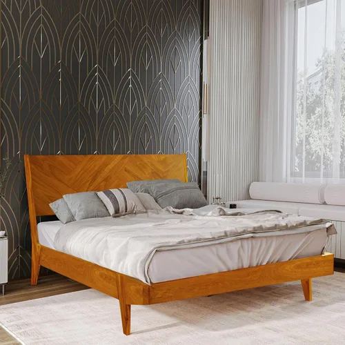 Vista 5 de Gazelle Signature - Marco de cama con cabecera alta de plataforma de madera maciza, marco de cama Queen, cama de madera natural Art Deco compatible
