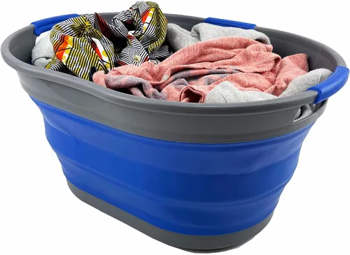 Vista 7 de SAMMART Cesta plegable de plástico para la ropa sucia de 25 L (6.6 galones) - Contenedor/organizador plegable - Tina de lavado portátil - Cesto que