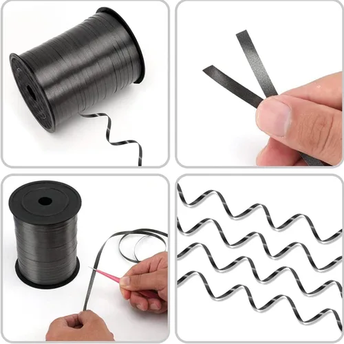Vista 3 de Cinta rizadora negra prensada, rollo de cuerda de globos de 500 yardas para envolver regalos (1,499.3 ft x 0.197 in)