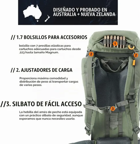 Vista 6 de SPIKA Mochila de caza con marco interno, mochila de senderismo impermeable para extensible, 40L + 80L + capacidad