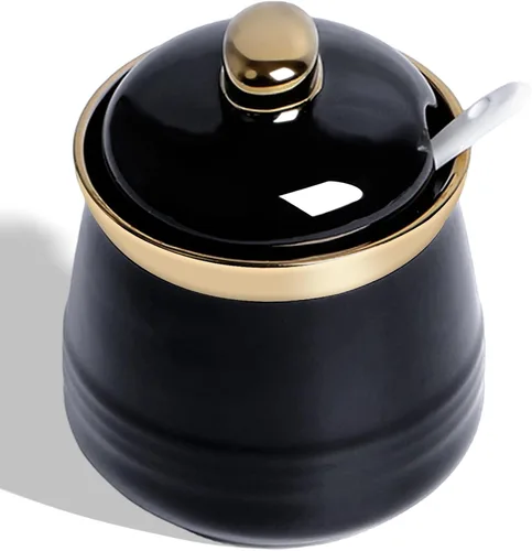 Vista 10 de Azucarero de 12 oz con tapa y cuchara, tarro de azúcar de cerámica simple, contenedor de azúcar, dispensador de azúcar, accesorios de barra de café