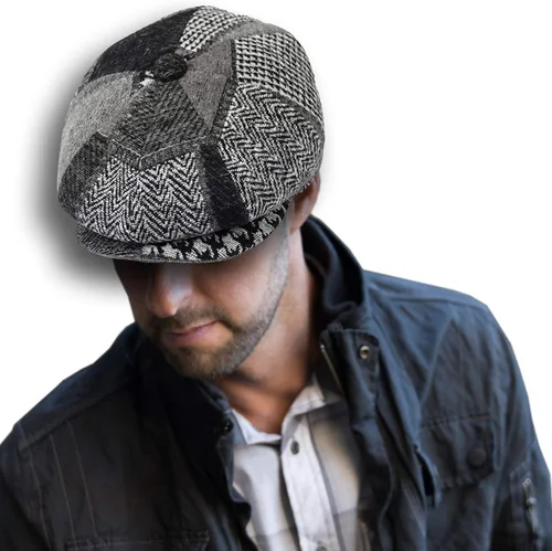 Vista 31 de EPOCH Gorra de lana para hombre, sombrero de golf Applejack de cabbie de tweed de conducción en espiga Nsb1910
