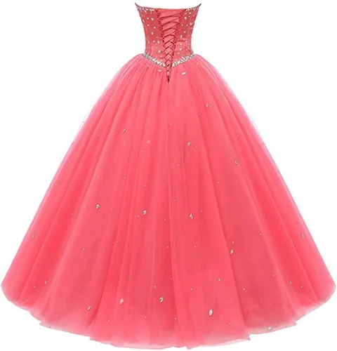 Vista 4 de Likedpage - Vestido de tul con escote de corazón para mujer, diseño para bailes, fiestas, graduaciones y quinceañeras