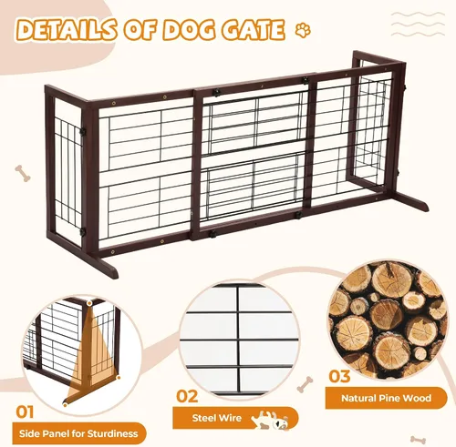 Vista 5 de COZIWOW Puerta para perros de 38 a 67 pulgadas, puerta independiente para mascotas, extra ancha, valla de madera para cachorros, puertas
