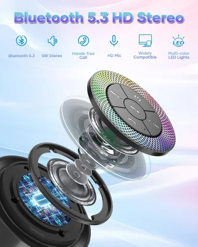 Vista 7 de Altavoz de ducha Bluetooth, IP67 impermeable altavoces portátiles con ventosa, espectáculo de luces, micrófono integrado, mini altavoz para baño