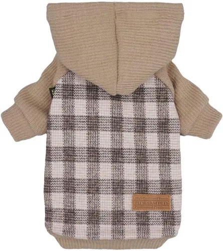 Vista 12 de Fitwarm Geometric Stripe Fleece Dog Hoodie, Fuzzy Winter Clothes for Small Dogs Boy Girl, Cozy Pet Sweatshirt, Orange, Grey, Black, XS