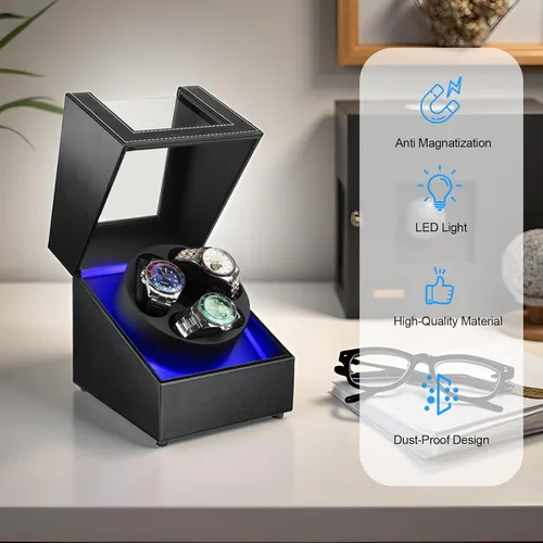 Vista 7 de Anyasun 3 Watch Winder for Automatic Watch,Japanese Quiet Motor Negro