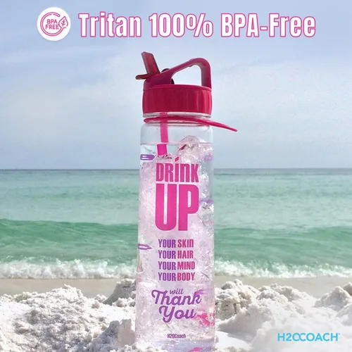 Vista 6 de Botella de agua para entrenamiento motivacional con marcador de tiempo, con medidas, para beber más agua diariamente, transparente de Tritán sin