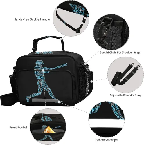 Vista 4 de Bolsa de almuerzo con aislamiento de béisbol Batter Hits The Ball reutilizable, hielera, bolsa de almuerzo, lonchera de preparación de comidas, kit