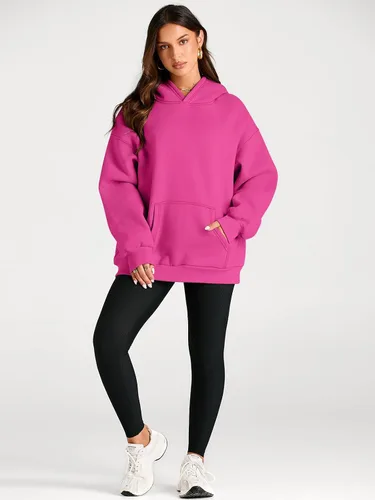 Vista 17 de Trendy Queen - Sudaderas extragrandes con capucha para mujer, suéteres de manga larga, sin botones, de vellón, de otoño, ropa de invierno