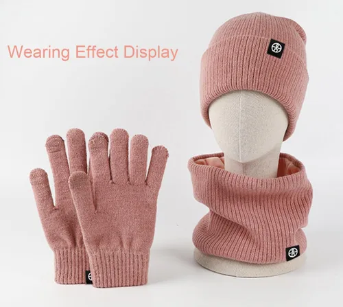 Vista 6 de Juego de bufandasombreroguantes de punto, gorro suave y cálido, pantalla táctil para familias y amigos, unisex, de punto trenzado, para invierno