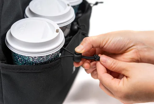 Vista 5 de Organizador de bebidas portátil para bebidas y portavasos de café reutilizable, bolsa plegable para 6 tazas con bolsillos organizadores, asegura