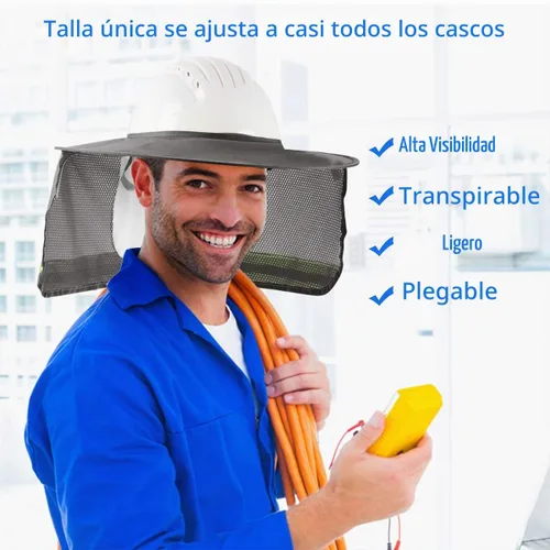 Vista 6 de 4 paquetes de protector solar para casco duro - Visera completa de malla con protección para el cuello y tira reflectante para accesorios de casco
