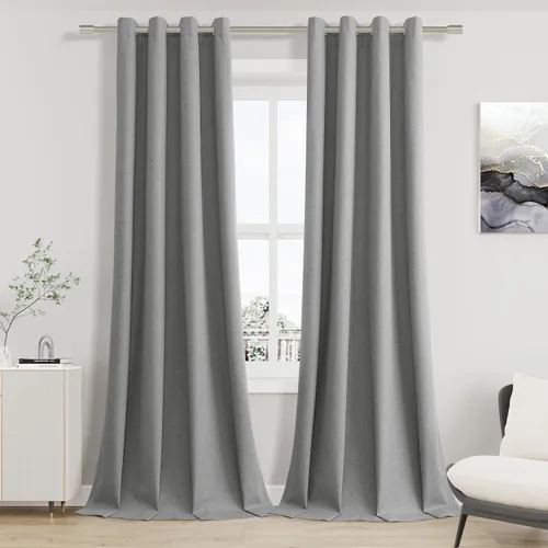 Vista 59 de Beige White Linen Blackout Curtains 90 Length 2 Panels Set for Living Room Bedroom, 100% Black Out Thermal Insulated Linen Drapes, Room Darkening