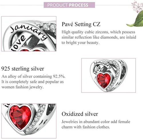 Vista 5 de Abalorio de piedra natal apto para pulseras Pandora, pulseras de alas de ángel para pulseras y collares, regalos de cumpleaños