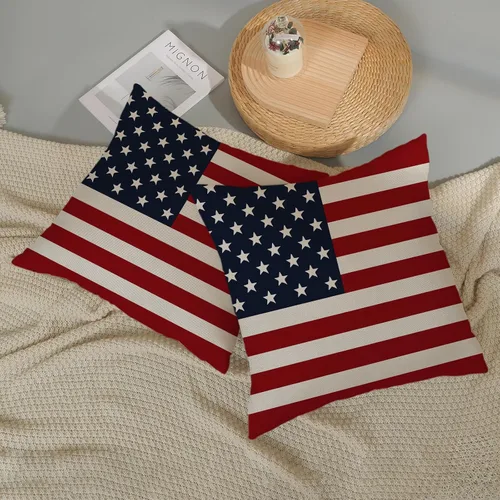 Vista 5 de Juego de 2 fundas de almohada para el 4 de julio, 16 x 16 pulgadas, Día de la Independencia, Día de los Caídos, decoración al aire libre, almohadas